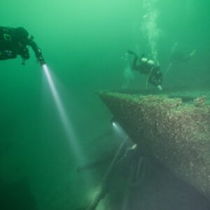 Underwater photo of wreck divers. (Photo Credit - Scott Sanders)